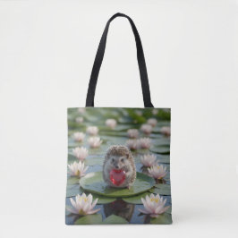 Schattige egel met robijnen hart tote bag