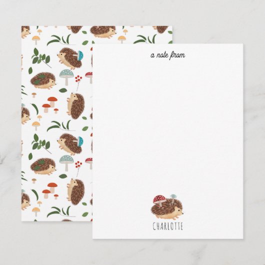 Schattige egel paddestoel bos dier kinderen notitiekaartje (Voorkant / Achterkant)