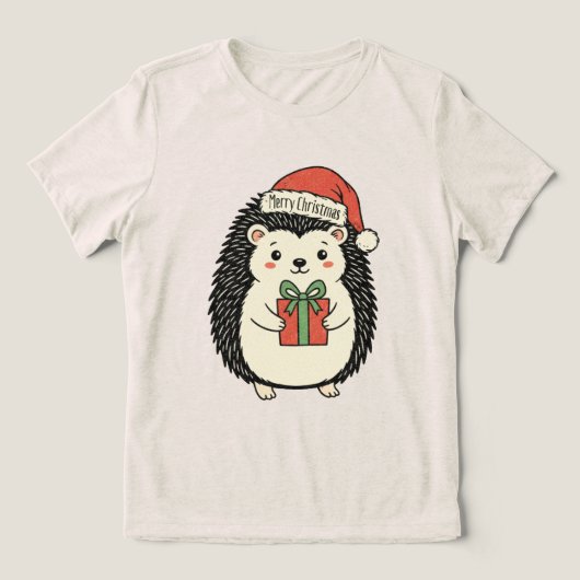 Schattige Egel Prettig Kerstfeest Tri-Blend Shirt (Design voorkant)