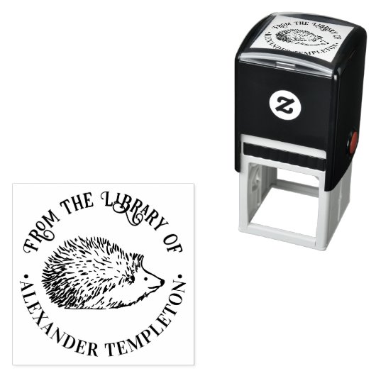 Schattige egel ronde bibliotheekboeknaam  zelfinktende stempel (In situ)