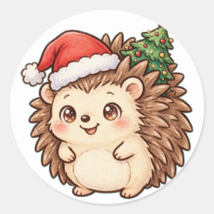 Schattige Egel Santa Hoed Kerstboom Sticker