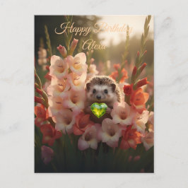 Schattige egel van augustus met peridot hart briefkaart