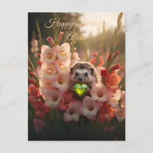Schattige egel van augustus met peridot hart briefkaart (Voorkant)