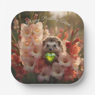 Schattige egel van augustus met peridot hart papieren bordje
