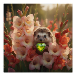 Schattige egel van augustus met peridot hart perfect poster