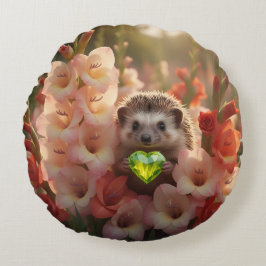 Schattige egel van augustus met peridot hart rond kussen