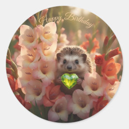 Schattige egel van augustus met peridot hart ronde sticker