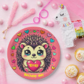 Schattige egel  verjaardagsmeisje papieren bordje (Feest)