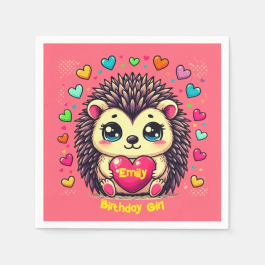 Schattige egel  verjaardagsmeisje servet (Voorkant)