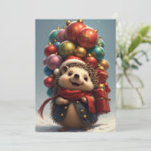 Schattige egel viert kerstmis kaart (Staand voorkant)