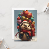 Schattige egel viert kerstmis kaart (Voorkant / Achterkant in situ)