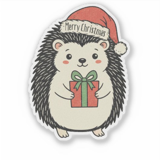 Schattige egel vrolijk kerstfeest sticker (Voorkant)