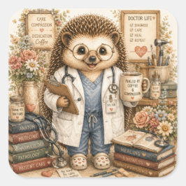 Schattige Egeldokter Watercolor Kunst Vierkante Sticker