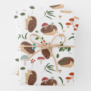Schattige Egelmushroomen Bos Dier Inpakpapier Vel