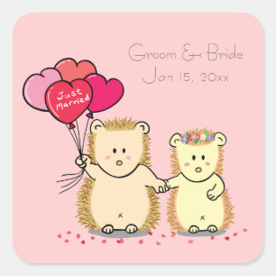 Schattige egels met ballonnen, pasgetrouwd stel vierkante sticker