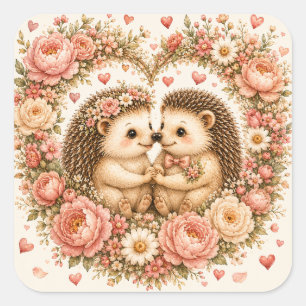 Schattige Egels Verliefd op Bloemhart Valentijn Vierkante Sticker