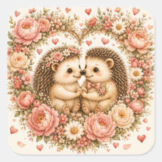Schattige Egels Verliefd op Bloemhart Valentijn Vierkante Sticker
