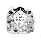 Schattige Eid Al Adha Mubarak Chibi Cartoon Rubberstempel (Afrduk)