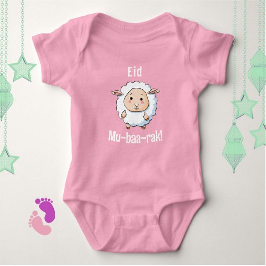 Schattige "Eid Mubarak" Schaap Roze Baby Meisje Bo Romper