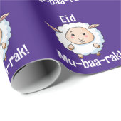 Schattige "Eid Mubarak" Sheep Funny Kinderen Paars Cadeaupapier (Rol Hoek)