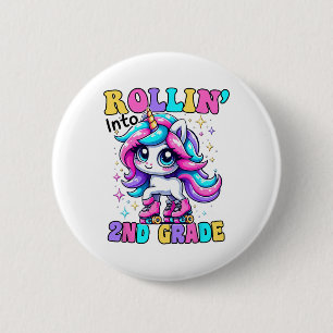 Schattige einhoorn terug naar school voor de tweed ronde button 5,7 cm