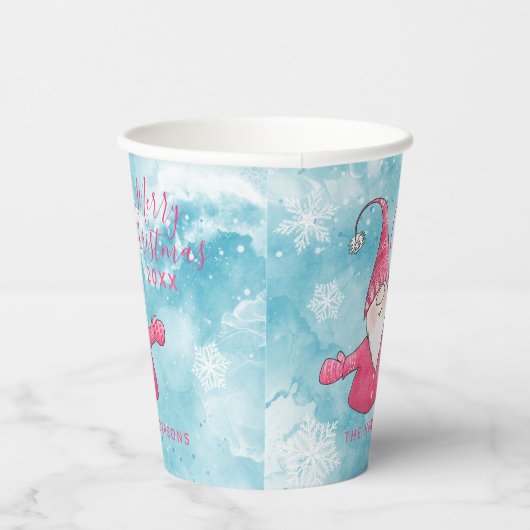 Schattige Elegant Blauw en Roze Vrolijk Kerstfeest Papieren Bekers (Rechts)