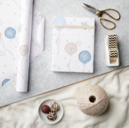Schattige Elegant Blauw Ivoor Ballons Jongen Baby Cadeaupapier