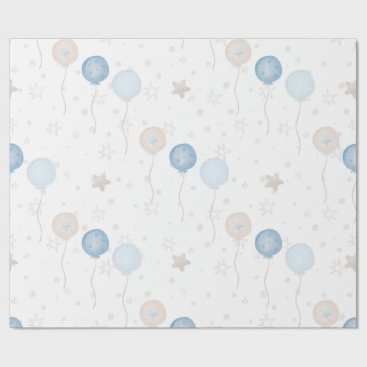 Schattige Elegant Blauw Ivoor Ballons Jongen Baby Cadeaupapier (Vlak)