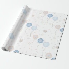 Schattige Elegant Blauw Ivoor Ballons Jongen Baby Cadeaupapier