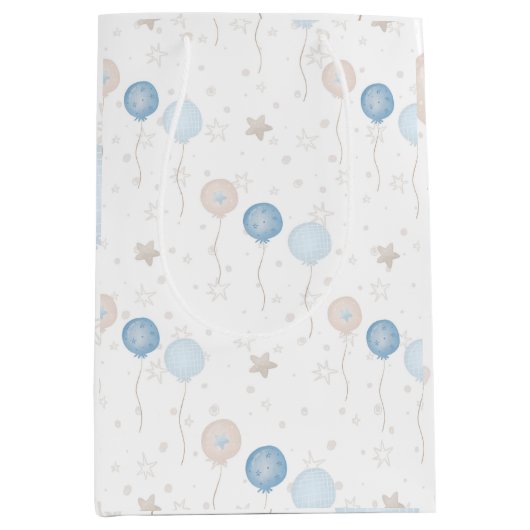 Schattige Elegant Blauw Ivoor Ballons Jongen Baby Medium Cadeauzakje (Voorkant)