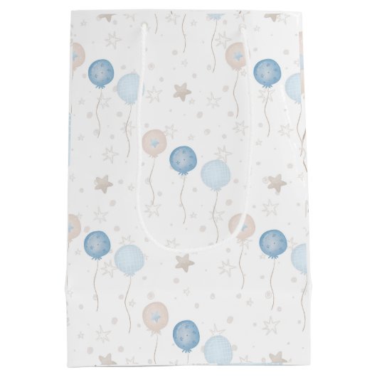 Schattige Elegant Blauw Ivoor Ballons Jongen Baby Medium Cadeauzakje (Achterkant)