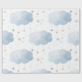 Schattige Elegant Blauw Ivoor Wolken Sterren Jonge Cadeaupapier (Vlak)