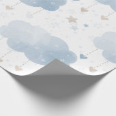 Schattige Elegant Blauw Ivoor Wolken Sterren Jonge Cadeaupapier (Hoek)