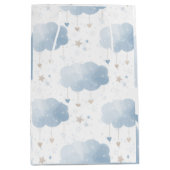 Schattige Elegant Blauw Ivoor Wolken Sterren Jonge Medium Cadeauzakje (Voorkant)