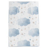 Schattige Elegant Blauw Ivoor Wolken Sterren Jonge Medium Cadeauzakje (Achterkant)