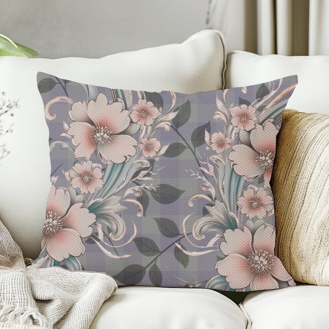 Schattige Elegant Bloemen Gingam Patroon Kussen (Creator heeft geüpload)