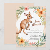 Schattige Elegant Bloemen Kangoeroe Baby shower Kaart (Voorkant / Achterkant)