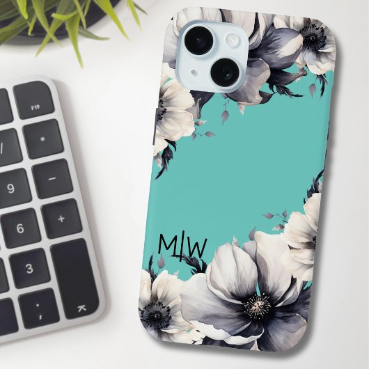 Schattige Elegant Bloemmonogram Initiaal Case-Mate iPhone Case
