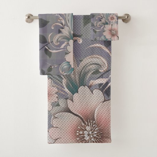 Schattige Elegant Floral Gingham Pattern Bad Handdoek (Insitu)