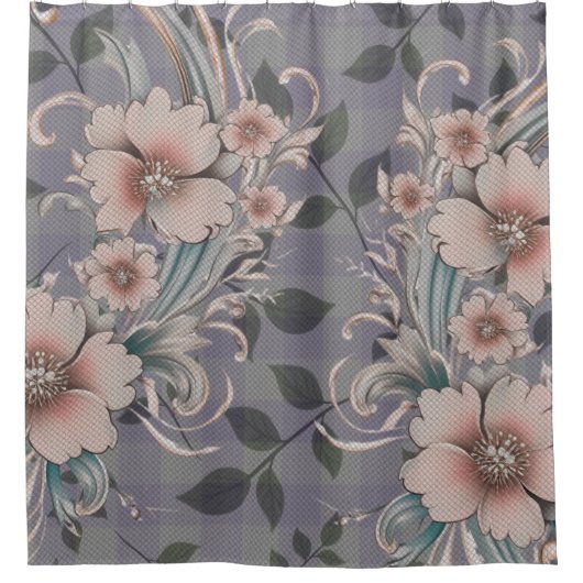 Schattige Elegant Floral Gingham Pattern Douchegordijn (Voorkant)