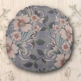Schattige Elegant Floral Gingham Pattern Rond Kussen