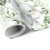 Schattige & Elegant Groen Goud Bladeren Baby Olifa Cadeaupapier (Rol Hoek)