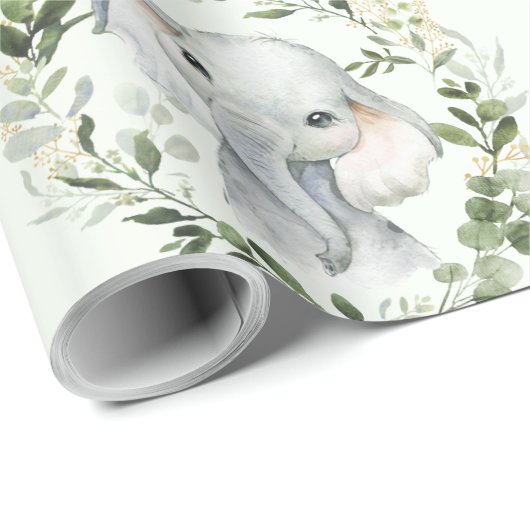 Schattige & Elegant Groen Goud Bladeren Baby Olifa Cadeaupapier (Rol Hoek)