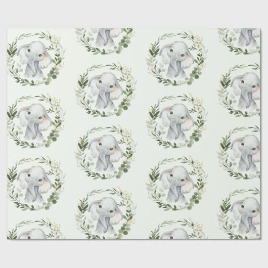 Schattige & Elegant Groen Goud Bladeren Baby Olifa Cadeaupapier (Vlak)