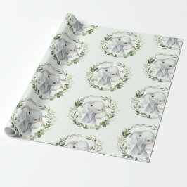 Schattige & Elegant Groen Goud Bladeren Baby Olifa Cadeaupapier