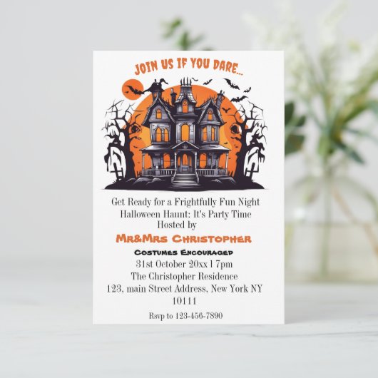 Schattige Elegant Haunted House Volwassenen Hallow Kaart (Staand voorkant)