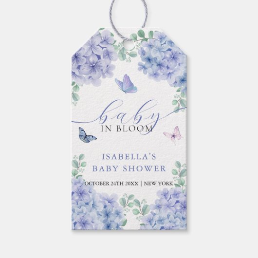Schattige Elegant Hydrangea Floral Garden Baby sho Cadeaulabel (Voorkant)