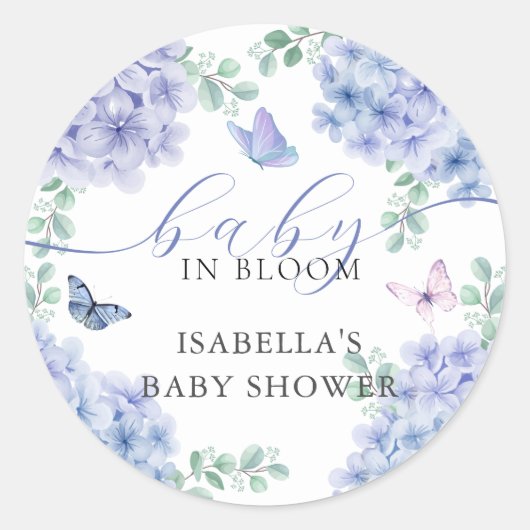 Schattige Elegant Hydrangea Floral Garden Baby sho Ronde Sticker (Voorkant)