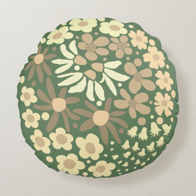 Schattige Elegant Modern Retro Beige Flowers Sage Rond Kussen (Voorkant)