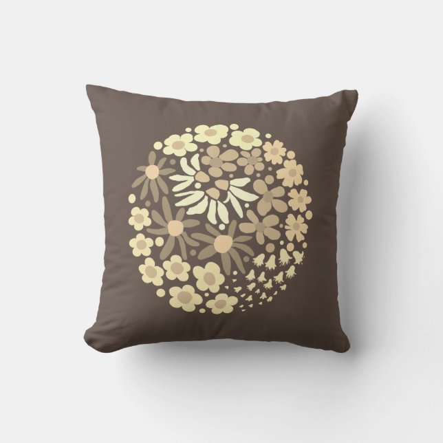 Schattige Elegant Modern Retro Bruin Beige Flowers Kussen (Voorkant)